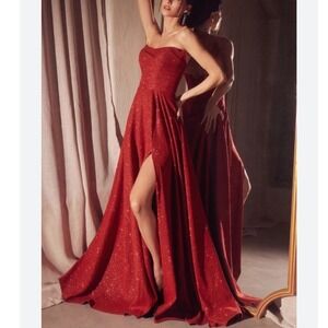 CINDERELLA DIVINE Red GLITTER Strapless Gown MAXI Dress WOMEN 20 PROM FORMAL